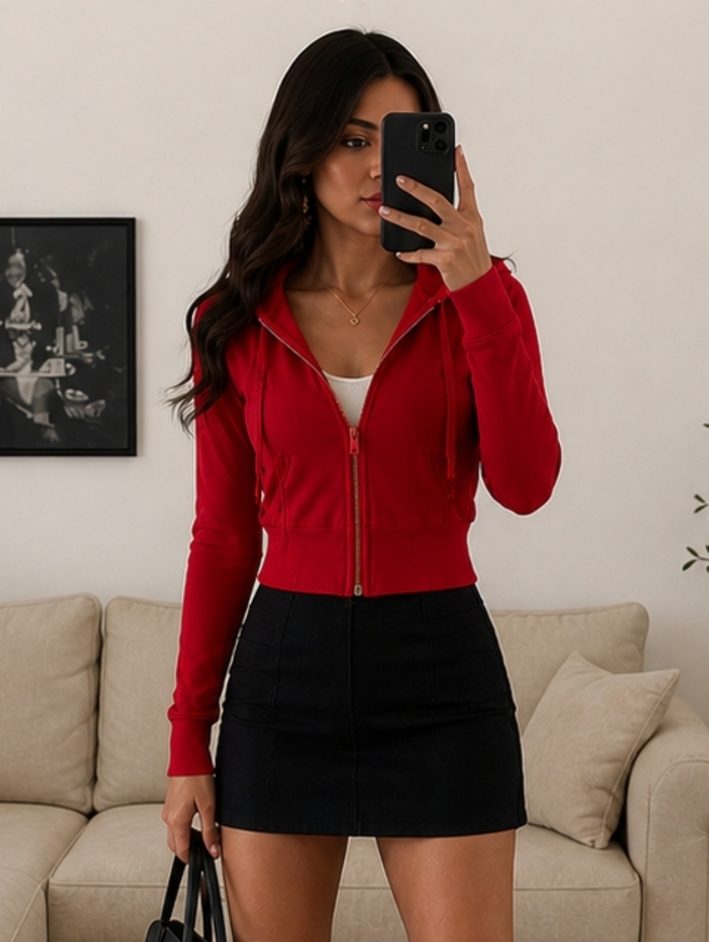 Norma Kamali Red Zip Hoodie XS Fitted Athleisure Designer NWT
